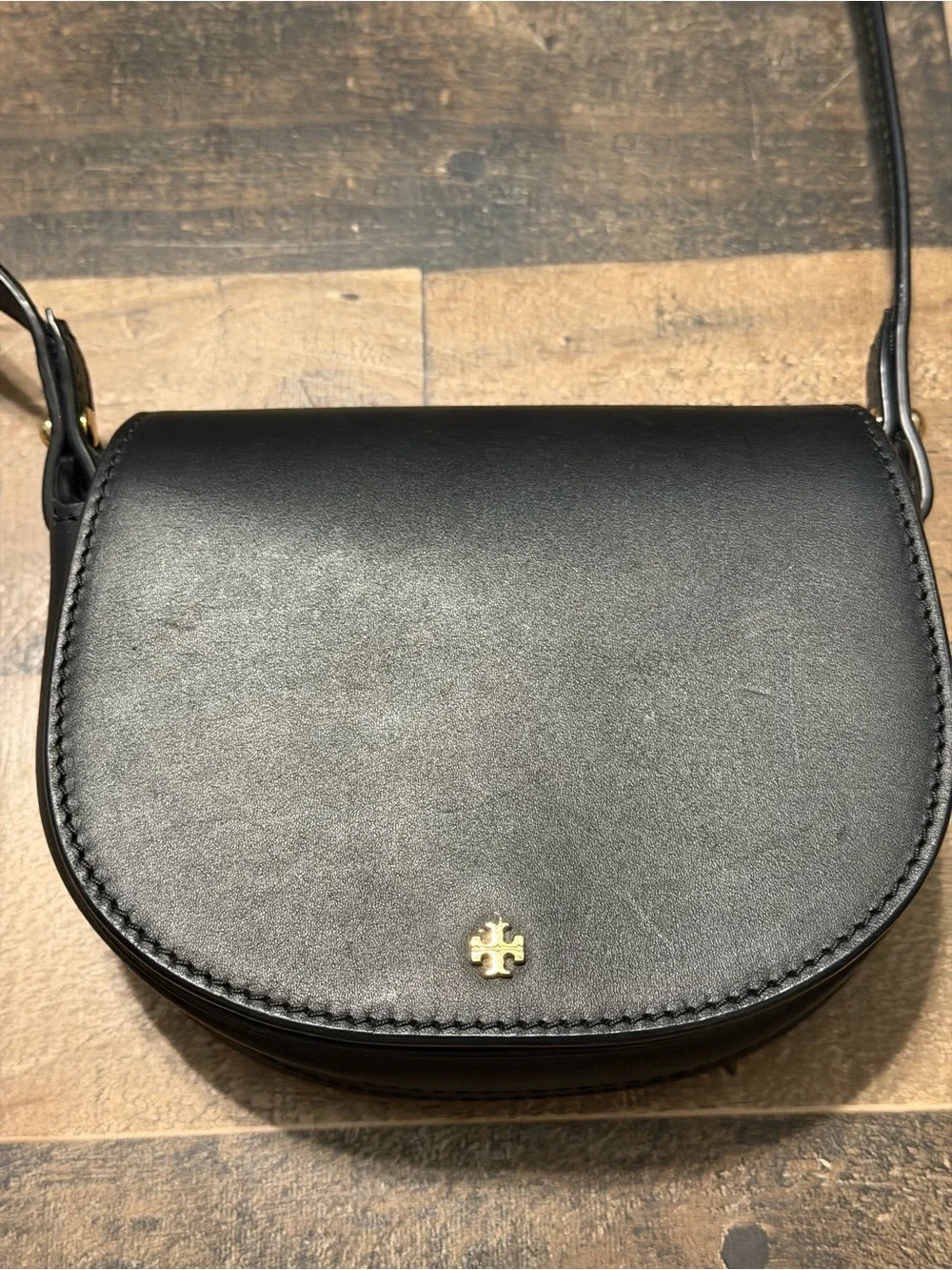 Tory Burch Black Leather Emerson Mini Saddle Crossbody Bag
